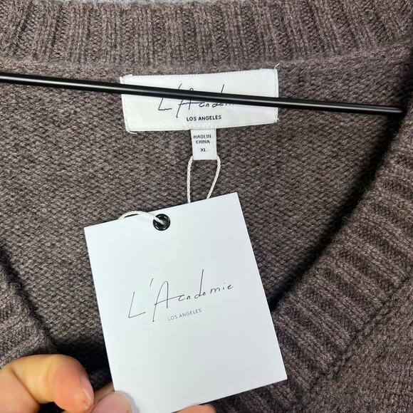 New L'ACADEMIE Corrina V Neck Wool Sweater in Umber Brown Size XL - Picture 8 of 10